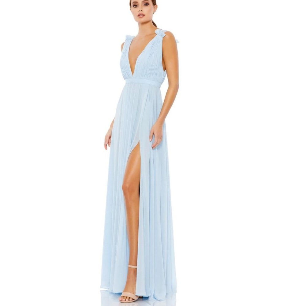 Mac Duggal Plunge V Neck Chiffon Grecian Gown